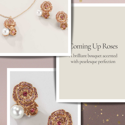 Rose garden pearly necklace and earring set