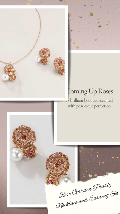 Rose Garden Pearly Necklace and Earring Set