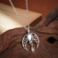 Celestial Boho Gothic Silver Hollow Moon Pendant Necklace - Thumbnail 1