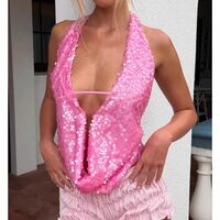 Sexy V-Neck Halter Backless Shiny Sequin Vintage Tank Top - Thumbnail 8