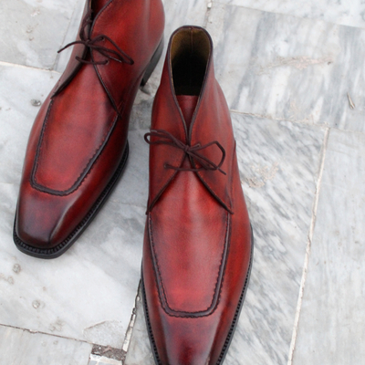 Crafted leather handmade brown leather split toe chukka boot