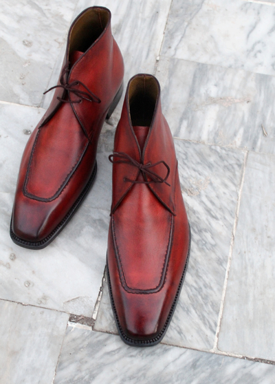 Crafted Leather Handmade Brown Leather Split Toe Chukka Boot