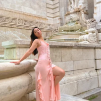 Modest Pink Long Split Prom Dresses For Women - Thumbnail 3