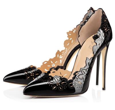 Women's hollow pointed toe patent leather shoes 2 colors