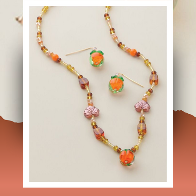 Pumpkin patch necklace and earring set