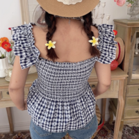 Vintage Blue Plaid Twist-knot Sleeveless Camisole - Thumbnail 3