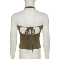 Retro print design drawstring halter neck backless vest - Thumbnail 3
