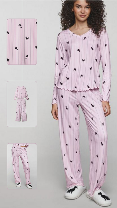 Cat Print PJ Set - FINAL SALE