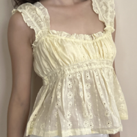 Strapless hollow neck lace flower cropped top - Thumbnail 1