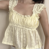 Strapless hollow neck lace flower cropped top - Thumbnail 2