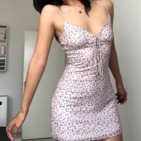 Retro Slim Floral Backless Mesh Suspender Dress - Thumbnail 6