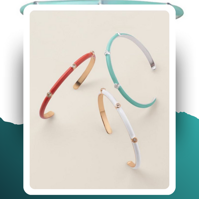 Sleek enamel cz cuff bracelet set