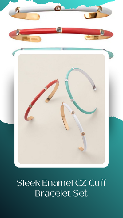 Sleek Enamel CZ Cuff Bracelet Set