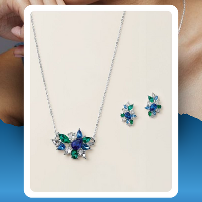 Luxe blue flora necklace and earring set