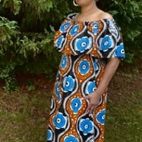 African Bloom Off the Shoulder Cape Dress - Thumbnail 1