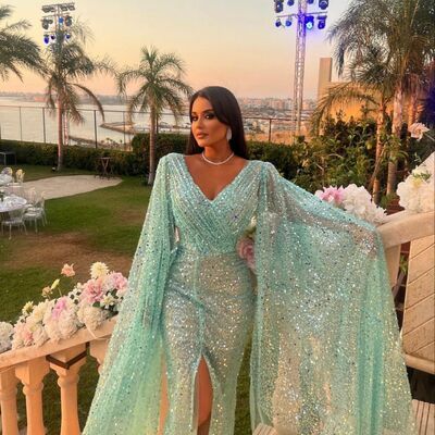Luxury green sheath beading crystals prom dresses evening gowns formal party gowns - Thumbnail 1