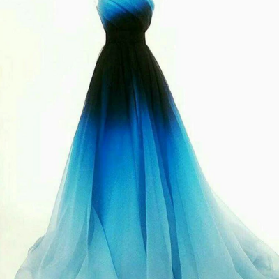One shoulder blue ombre ruched prom dress