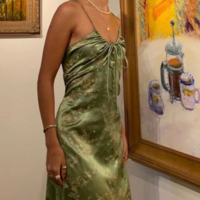 Vintage Green Satin TeaLength Formal Prom Dress - Thumbnail 1