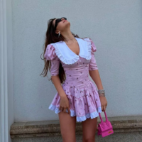 Chic Bodycon Mini Dress with Doll Collar - Thumbnail 4