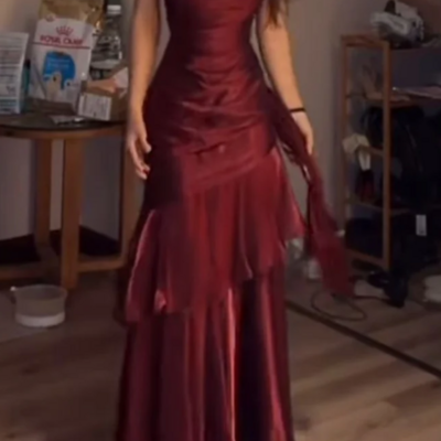 A line burgundy fashion long formal evening dress