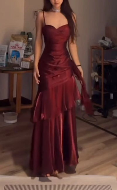 A Line Burgundy Fashion Long Formal Evening Dress