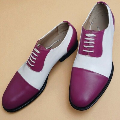Crafted leather men classic purple white leather dress shoes