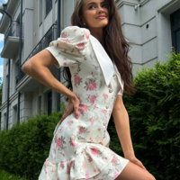  Vintage Chic Floral Print Puff Sleeve Ruffled Mini Dress - Thumbnail 2