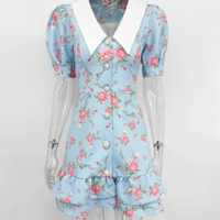  Vintage Chic Floral Print Puff Sleeve Ruffled Mini Dress - Thumbnail 7