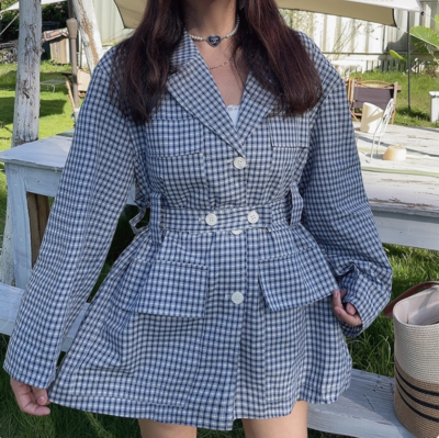 Autumn versatile padded shoulder loose fashionable lazy plaid long-sleeved shirt