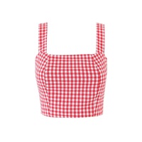 Plaid Short Skirt Culottes Square Neck Sweet Plaid Camisole Set - Thumbnail 3