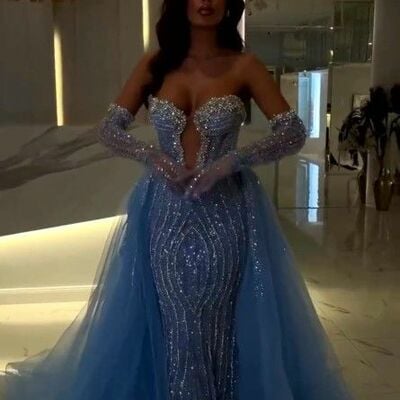 Blue mermaid sequins lace prom dresses evening gowns formal party gowns - Thumbnail 2