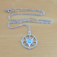 GIFT BOX SET/Sterling Silver Blue Opal Compass Necklace/Opal Necklace/Blue Opal Necklace/Opal Jewellery/Opal Jewelry/Opal Earrings/October Birthstone - Thumbnail 2