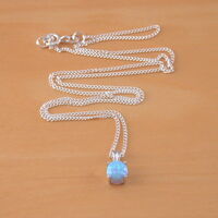 BOXED GIFT SET/Sterling Silver Blue Opal Solitaire Pendant & Chain/Silver Blue Opal Necklace UK/Opal Jewellery/October Birthstone/Opal Earrings - Thumbnail 2