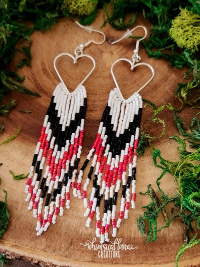 Beaded Earrings w/Silver Plated Heart Hoops