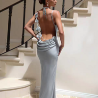 Silver Silk Satin Bridesmaid Dress,Backless Bridesmaid Dresses,Mermaid Bridesmaid Dresses,CB0049 - Thumbnail 2
