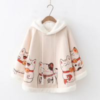 Hooded Japanese Style Harajuku Kawaii Lucky Cat Cloak with Ears - Thumbnail 1