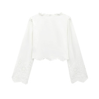 Fashionable simple and versatile hollow embroidered cotton top - Thumbnail 2