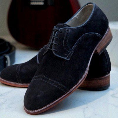 Crafted leather handmade classic black suede leather oxford lace up dress shoes