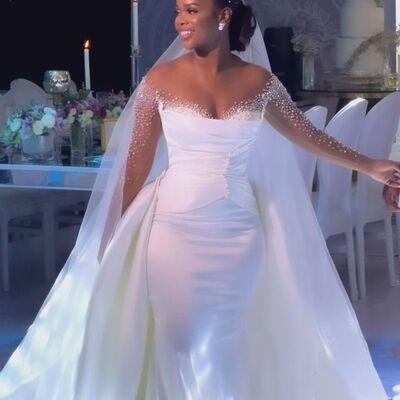 Elegant wedding dress, mermaid long sleeve beading crystals african girls bridal dress bridal gown