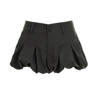 Solid color low waist skirt pleated hip-wrapped bubble skirt - Thumbnail 4