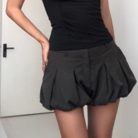 Solid color low waist skirt pleated hip-wrapped bubble skirt - Thumbnail 7