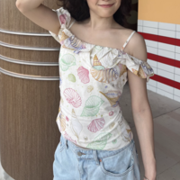 Waisted cropped off-the-shoulder camisole top - Thumbnail 1