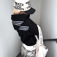 BLACK STRIPED FULL ZIP HOODIE - Thumbnail 1
