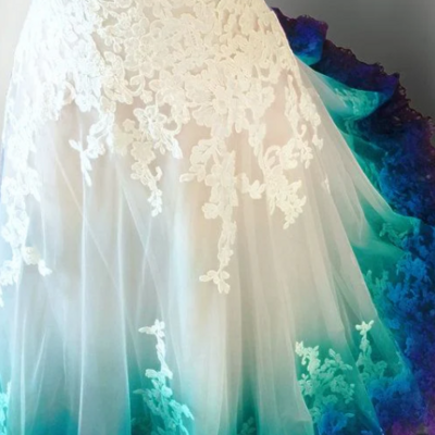 Colorful mermaid ombré wedding dress with lace - Thumbnail 1