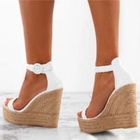 Fashion Super High Heel Platform Buckle Ladies Plus Size Sandals 2 colors - Thumbnail 5