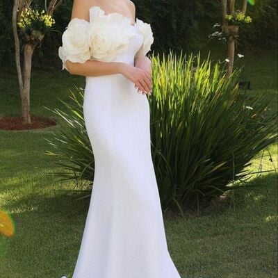 Sexy wedding dress, mermaid off the shoulder 3d handmade flowers bridal dress bridal gown - Thumbnail 1