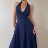 Sexy deep V-neck halter neck holiday casual waist dress - Thumbnail 5