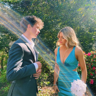 Simple a line v neck blue split long prom dresses for women - Thumbnail 1