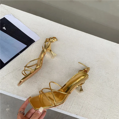 Gold & silver metallic lace-up sandals