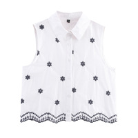 Fashionable casual sleeveless lapel short embroidered shirt - Thumbnail 1